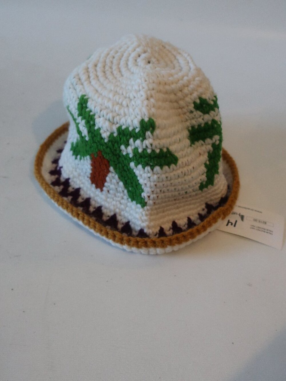 NWT Womens Romi Basha Palm White, Green, Brown Crochet Knit Bucket Hat